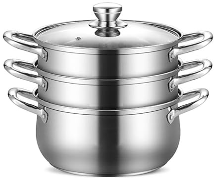XINGJIAJI Dampfgarer, 304 Edelstahl Haushalts-Dampfgarer/Suppentopf Mit 3 Schichten (20-30 cm) for Kompatible Induktionsherde Und Gasherde(20CM)