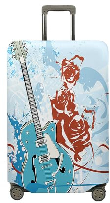Morbuy Elastique Housse Valise, Élasthanne Housse Valise Protection, Impression de Guitare Housse Protection Valise, Housse de Valise de 18 à 32 Pouces (XL (29-32 Zoll),Rote Rose)