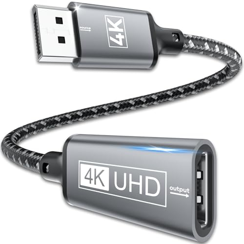 Adaptateur DisplayPort vers HDMI,4K Adaptateur tressé unidirectionnel DP vers hdmi mâle vers Femelle,Adaptateur Displayport HDMI Compatible avec Ordinateurs,Lenovo,Dell,HP,HDTV,Moniteur,projecteur
