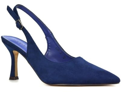 Women's Court Shoes Slingback Ladies Spointed Toe Evening Party Classic Stiletto High Heel Navy Faux Suede Closed Toe Pumps Size 3