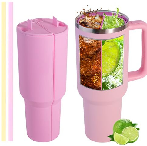 Stanley Becher-Trenner, 2-in-1-Getränke-Trenner, Silikoneinsatz mit 2 Silikon-Trinkhalmen, staubabweisender Deckel, kompatibel mit Stanley Cup 1,2 l, Stanley-Zubehör, wiederverwendbarer Einsatz für