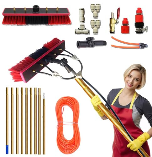 Koubhyj Pole 42.6 FT(13 m) Washing Kit, Window cleaning pole Hose Fed Water fed Telescopic Extendable Solar Panel Conservatory Brush Cleaning Equipment Tool for Trucks, Boats, Cars Water Fed Pole