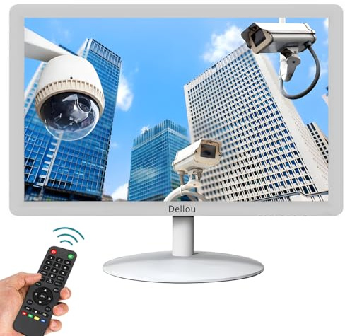 Elweyoo Pantalla de monitoreo CCTV blanca de 19 pulgadas con cámara de seguridad y monitor multifunción, interfaz HDMI, Av, Bnc, Vga, USB, entrada de PC, resolución 1440 x 900