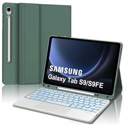 Teclado para Samsung Galaxy Tab S9 FE/S10 FE 10.9, Funda Teclado Galaxy Tab S10FE 2025 con Touchpad, España Ñ Bluetooth Retroiluminación Keyboard para Samsung Tablet S10FE/S9FE 10.9, Verde Oscuro