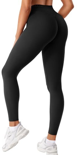 ZAAYO Damen Sport Leggings Scrunch Workout Leggings Kompression Butt Lifting Mitte Hohe Taille 26 inch Nahtlose V Back Yoga-Hosen Schwarz M