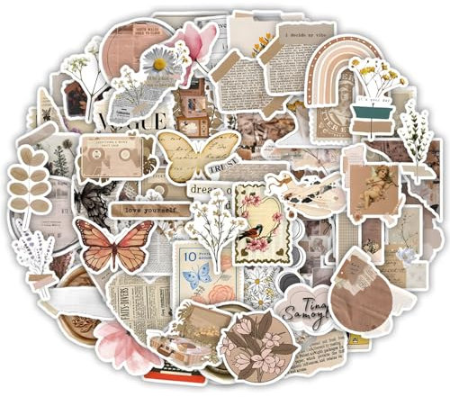 120 Stück Vintage-Aufkleber,ästhetische Aufkleber,wasserfeste Vinyl-Aufkleber, Laptop Stickers für Journaling Fotoalbum Scrapbooking Stickers Aufkleber, DIY Basteln Aesthetic Deko