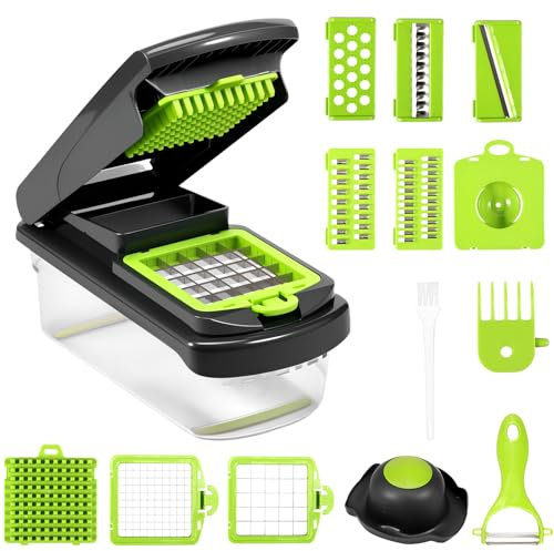 14 tagliaverdure con contenitore, 4 in 1, multifunzione, per insalata, patate, carote, aglio, cipolla