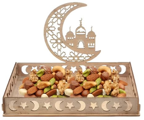NOPKESV 1 pcs Ramadan Teller Eid Mubarak Tablett Serviertablett mit Mond und Stern Muster Ramadan Dekoration Teller für Dessertsnacks Ramazan Deko für Eid Tische Ramadan Tischdekoration