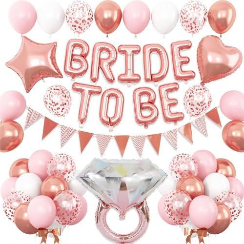 DazzJoy Bride to Be Deko Luftballons Rosegold, JGA Deko Folienballon, Junggesellenabschied Frauen Deko Ballon, Hochzeitsdeko Helium Ballons für Bachelorette Party Deko, Hochzeit Deko, JGA Accessoires
