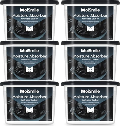 Moisture Absorbers 6 Pack, Activated Carbonfor Closet Dehumidifier Moisture Absorbers, 10.5 oz Refillable Humidity Absorber Boxes for Closet, Car ＆ Basement