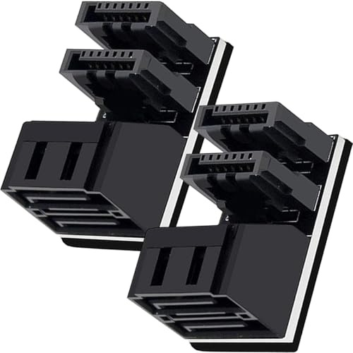 Xiatiaosann 2 Pcs Dual SATA 7 Pin 90 Degree Adapter, SSD HDD Mainboard 2 SATA 7 Pin Right Angle Female to Male Connector, for Desktops SSD HDD Mainboard