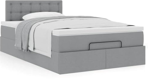 IKAYAA Boxspringbett 120x200 mit Matratze und Bettkasten Boxspringbett mit Stauraum Polsterbett 120x200 mit Matratze Bettgestell mit Lattenrost-Hellgrau-120 x 200 cm