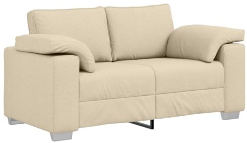 vidaXL Creme Stoff Loveseat für 2 Zeitgenössische Innen Sitzgelegenheit Robuste Konstruktion Bequeme getuftete Polsterung Ideal für Wohnzimmer und kleine Räume
