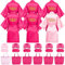 Lot de 24 peignoirs de spa roses pour filles, 6 peignoirs, 6 sacs fourre-tout, 6 bandeaux, 6 masques pour les yeux pour fête d'anniversaire (taille 14)