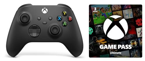 Xbox Manette sans Fil - Carbon Black PourSeries X, Series S, One, Windows 10 & 11, Android et iOS + Game Pass Ultimate - 3 Mois Abonnement