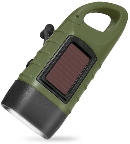 starfa lab Wind Up LED Portable Flashlight Hand Crank, Rechargeable Solar Dynamo Camping Torch Powered Carabiner Energy Flashlight for Climbing Camping Hiking (Green)