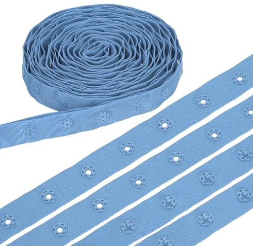 sourcing map 8 Yard Snap Button Tape, Polyester Plastic Snap Button Trim, Sewing Press Stud Ribbon Replacement for DIY Craft Clothes Fabric Sewing, Sky Blue