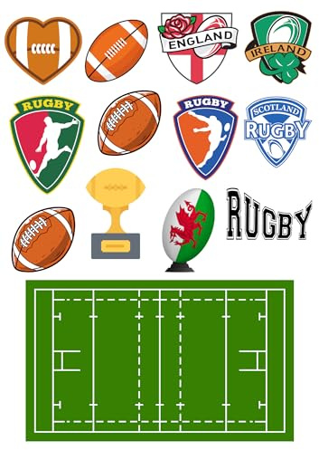 Edible print A4 rugby theme Cake topper set cake decorations wafer/icing paper UNCUT - Birthday - Retirement - (wafer card)