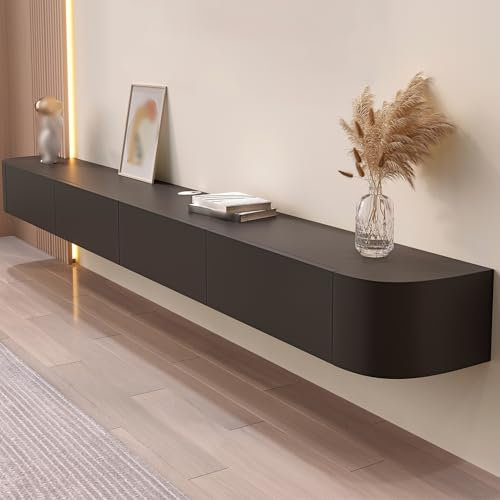 Moderno mobile per TV sospeso con cassetto, elegante mobile TV a parete per soggiorno e ufficio, grande centro intrattenimento nero (180 cm)