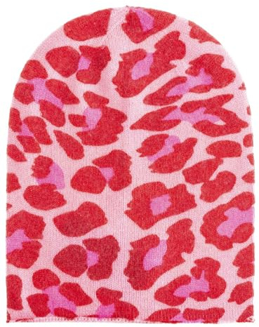 Zwillingsherz 100% Kaschmir Umschlag-Mütze mit Leo-Muster – Strickmütze – Hochwertige Wintermütze One Size – Weiche & warme Beanie für Damen – Premium Qualität für Herbst, Winter & Frühling