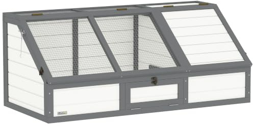 PawHut Schildkrötenhaus Mit Haupthaus Für Amphibien 120x55x50 cm Weiß | Aus Holz, Schildkrötengehege, Spielplatz, Aufklappbarem Oberseite, Verschlüssel, Reptilienkäfig, Kaninchenstall