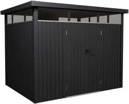 Metall Gartenhaus Lyon 294x256x220 cm, 7,8 m² Geräteschuppen Fahrradgarage Gerätehaus anthrazit für Fahrräder Geräte Werkzeug