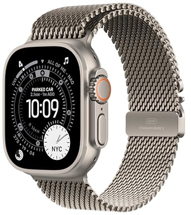 Apple Watch Ultra 3 GPS + Cellular 49mm Premium Running and Multisport Smartwatch with Rugged Natural Titanium Case with Natural Titanium Milanese Loop - Large. Advanced Health and Fitness Tracking