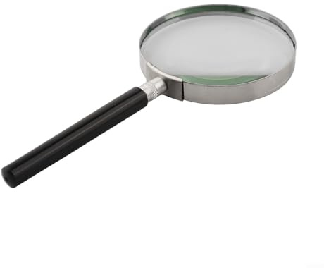 Linnkyfloa Handlupe mit 5-facher Leselupe mit optischer Glaslinse und Metallrahmen für Briefmarken, Inspektion und Schließen (90 mm)