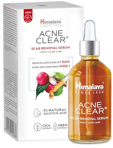 Himalaya Acne Clear+ Siero anti-cicatrici – Acido salicilico naturale, CICA e Neem – Uniforma il tono della pelle e restringe i pori – Combatte i 5 segni dell'acne, 30ml