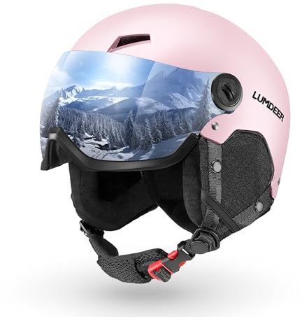 LUMDEER Leichter und Sicherer Skihelm mit Visier für Herren und Damen Ski Helm UV 400 Schutz Snowboardhelm mit Brille für Klare Licht Skihelme Aircon Belüftungssystem 52-56cm Pink