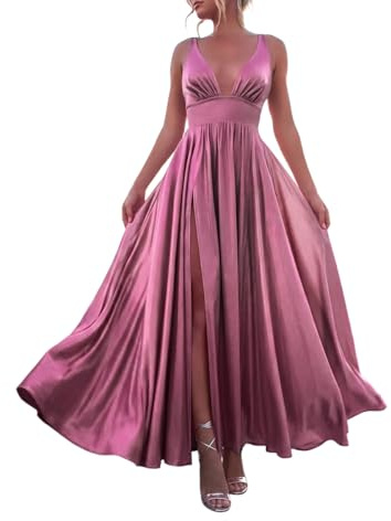 Onsoyours Robe Soirée Femme Élégante Epaule Denudée Longue Robe De Cocktail Cérémonie Taille Haute Sexy Col en V Fendue Maxi Robes Mariage