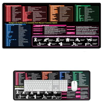 UEAVOID Mauspad 1 Stück 30x80cm XL mit Italienischen Tastenkürzeln für Excel, Word, Office | Antirutsch, Genähte Ränder, Maximiert Produktivität für PC, Arbeit & Studium