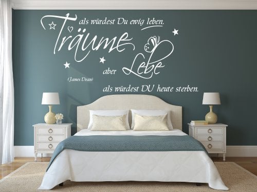 Wandtattoo für Ihr Schlafzimmer, 68057-130x58 cm, ~ Schriftzug: James Dean - Träume als würdest Du ewig leben ~ Wandaufkleber Aufkleber für die Wand, Fliesen, Tapetensticker aus Markenfolie, 32 Farben wählbar