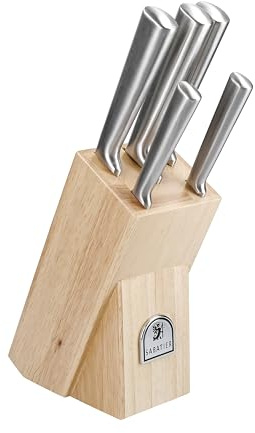 Sabatier Classic Professional 8-inch Chef Knife and 5-Piece Knife Block Set: Chef, Bread, Slicer, Utility, Parer Knives, Premium Steel, Rubberwood Block, Silver