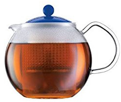 Bodum Teebereiter Assam - Borosilikatglas mit Kunststoffdeckel und Kunststoffsieb - Farbe Blau - 1,0 L - A1830-XYB-Y16-4