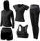 ZETIY Damen Traingsanzug Yoga Kleidung Anzug 5er-Set Sportanzüge Jogginganzug Gym Fitness Kleidung Laufbekleidung Sportswear Sport Yoga Outfit Damen BH Leggings Set - Schwarz - M