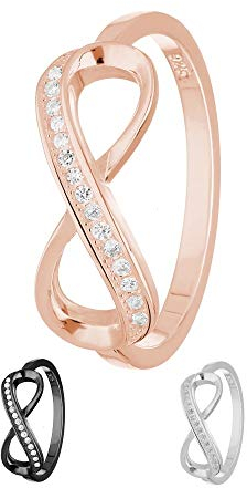 Treuheld® | Ring - Unendlichkeit/Infinity | 925 Sterling Silver | in Roségold mit Zirkonia - Kristallen | Ringgröße 51 | Breite 2mm | Damen