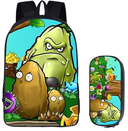 WANHONGYUE Plants vs. Zombies Image Printing Rucksack Students School Bag Stationery Pencil Case Backpack Set /2