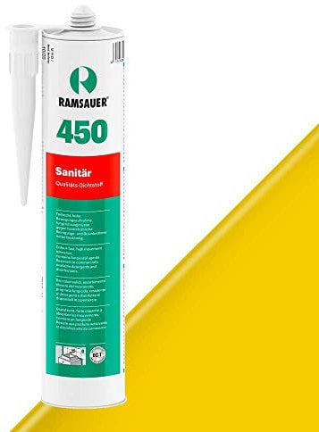 RAMSAUER 450 Sanitär 1K Silikon (Sonnengelb) - 310ml Kartusche, ideal für Feuchträume & Nassbereiche, Lebensmittelbereich, leicht verarbeitbar, schnelle Tiefhärtung, optimale Glättbarkeit