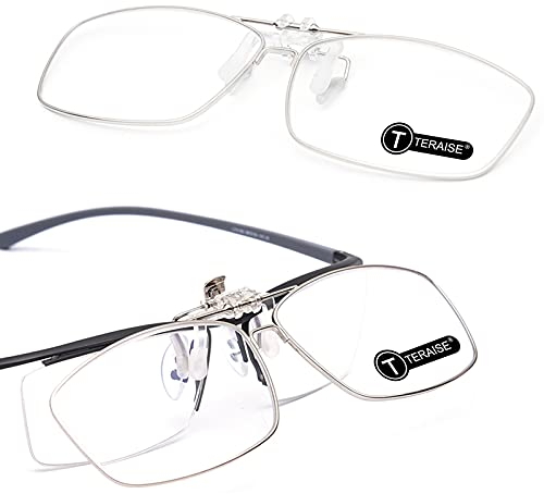 TERAISE Clip On Lesebrille mit Klappfunktion Vollformat-Metallbrille mit Clip-Funktion Entwickelt für Myopieleser für Männer und Frauen HD-Objektiv Tragbare Brillenetui(2.5X)