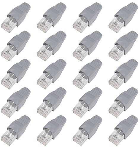 ShipeeKin 20 pcs blindé modulaires Prises réseau RJ45 Ethernet Cat5e Cat5 Cat 5e Cat6 Cat6e 8P8 C UTP STP 50U Plaqué Or câble LAN Plug (Gris)