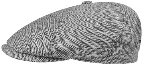 Stetson Milner Flatcap Herren Made in EU Hoher UV-Schutz Elegante Schiebermütze 100% Seide Baumwollfutter Sommer Winter schwarz-weiß 62 cm