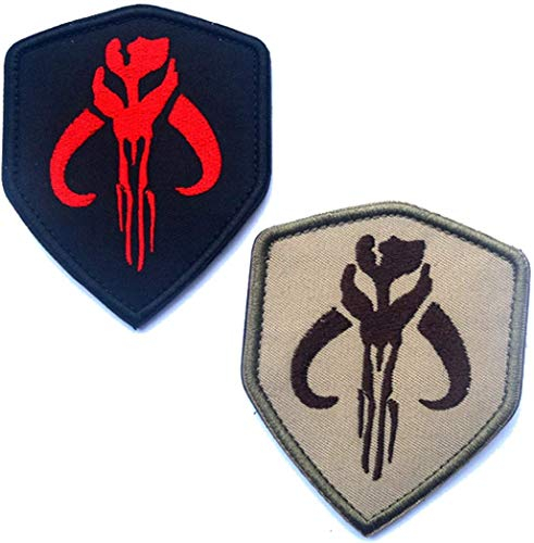 Mandalorian Mythosaur Skull Crest Bounty Hunter Boba Fett Shield Patch, Tactical Morale Patches with Fastener Hook and Loop Backing 8,9 x 6,3 cm