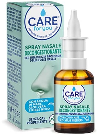 CARE for You, Spray Nasale Decongestionante - per una Pulizia Profonda delle Fosse Nasali, Lavaggio Nasale, Efficace per Raffreddori e Sinusiti, Soluzione Ipertonica, 20 ml