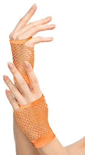Balinco Rockige Netzhandschuhe 80er / 90er Jahre für Damen & Mädchen (Neon Orange)