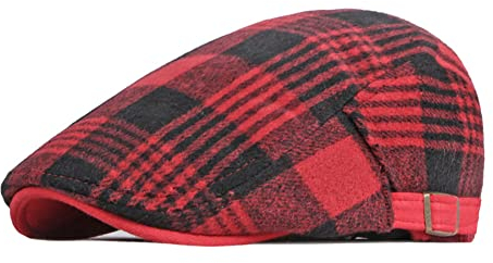 Adantico Unisex Schirmmütze Herren Schiebermütze Checked Pattern Damen Kappe für Herbst und Winter (Rot)
