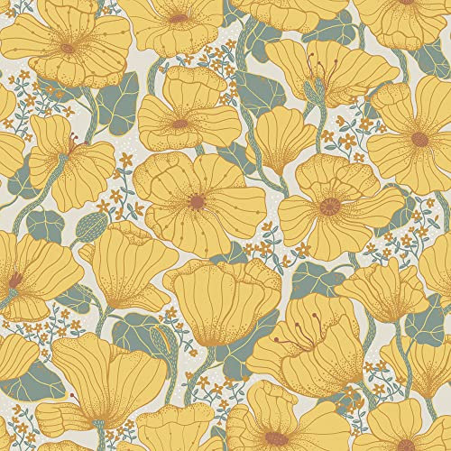 Galerie S65112 Sommarang Retro Poppy Wallpaper, Yellow, 10.05m x 53cm