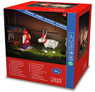 Konstsmide LED Acryl Weihnachtswichtel mit Rentier, 40 warm weiße Dioden, 24V, Außen (IP44), weißes Kabel - 6239-103, Rot/Weiß