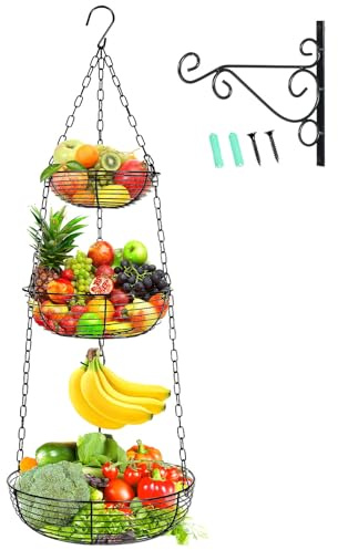 HULISEN Obstkorb zum Aufhängen, 3-stöckig, für die Küche, mit Bananenhaken
