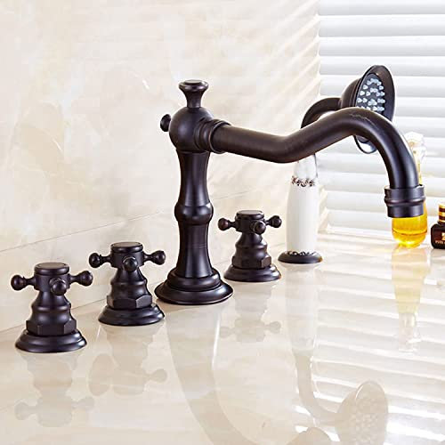 YRUIIA Retro Badewannenarmatur Wannenrand 5-Loch Wannenrandarmatur Schwarz Multifunktions Wannenrandarmatur Heißes und Kaltes Wasser Badewannen-Armatur Wannenrandkombination,C